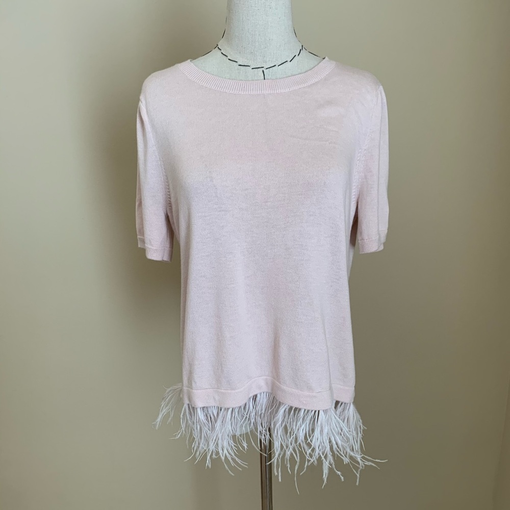 Halogen Pink Ostrich Feather Trim Sweater Top Fun Party Glam Medium